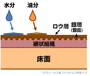 靴を磨いた状況では水分／油分が浸透しづらい
