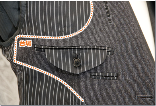 スーツの内ポケットのお台場仕立て